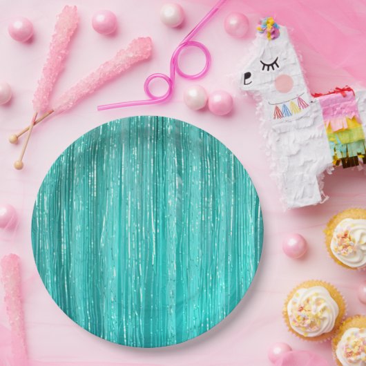 Girly Aqua Mint Glam Tinsel Stripes Papieren Bordje (Feest)