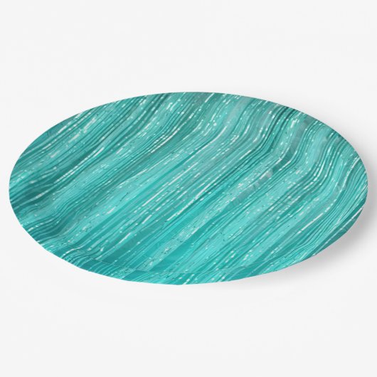 Girly Aqua Mint Glam Tinsel Stripes Papieren Bordje (Gekanteld)