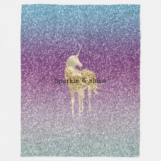 Girly Aqua Paars Mint Pink Glitter ombre Unicorn Fleece Deken (Voorkant)