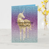 Girly Aqua Paars Mint Pink Glitter ombre Unicorn Kaart (Gele Bloem)