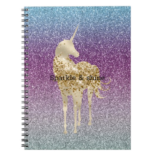 Girly Aqua Paars Mint Pink Glitter ombre Unicorn Notitieboek (Voorkant)