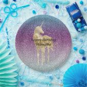 Girly Aqua Paars Mint Pink Glitter ombre Unicorn Papieren Bordje (Feest)