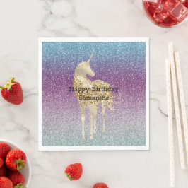 Girly Aqua Paars Mint Pink Glitter ombre Unicorn Servet