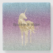 Girly Aqua Paars Mint Pink Glitter ombre Unicorn Stenen Onderzetter (Voorkant)