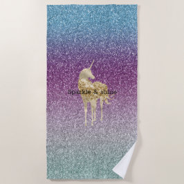 Girly Aqua Paars Mint Pink Glitter ombre Unicorn Strandlaken