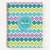 Girly Aqua Paarse geometrische patroon monogram Notitieboek (Voorkant)