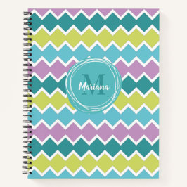 Girly Aqua Paarse geometrische patroon monogram Notitieboek