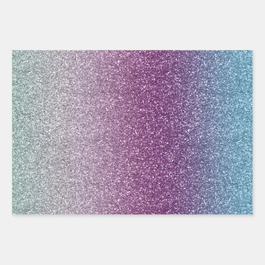 Girly Aqua Paarse Mint Pink Glitter ombre Inpakpapier Vel (Voorkant)
