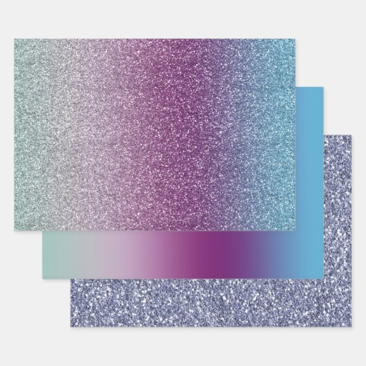 Girly Aqua Paarse Mint Pink Glitter ombre Inpakpapier Vel (Set)