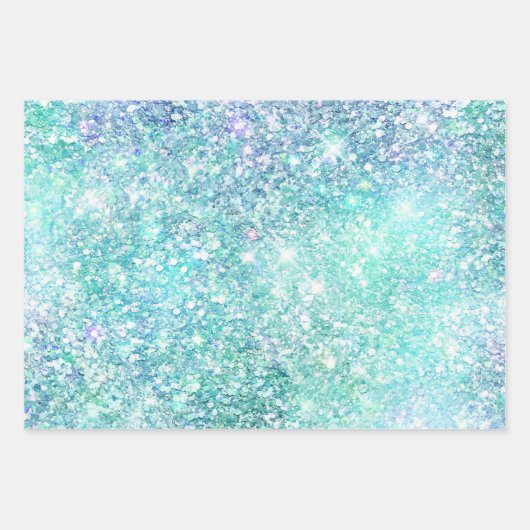 Girly Aqua Peach Gold Paars Mint Mermaid Glitter Inpakpapier Vel (Voorkant 3)
