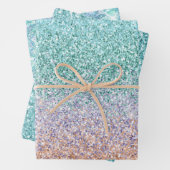 Girly Aqua Peach Gold Paars Mint Mermaid Glitter Inpakpapier Vel (In situ)
