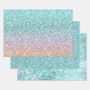 Girly Aqua Peach Gold Paars Mint Mermaid Glitter Inpakpapier Vel