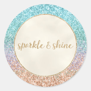 Girly Aqua Peach Gold Paars Mint Mermaid Glitter Ronde Sticker
