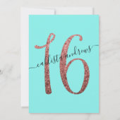 Girly Aqua Roos Gold Confetti Border Sweet 16 Kaart (Achterkant)