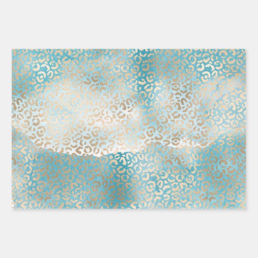  Girly Aqua Roze Geel Goud Luipaard Print Inpakpapier Vel (Voorkant 3)