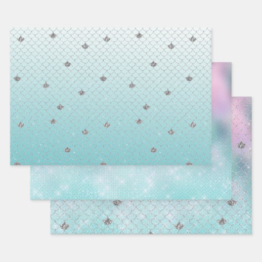 Girly Aqua Silver Glitter Sparkle Mermaid Inpakpapier Vel (Set)