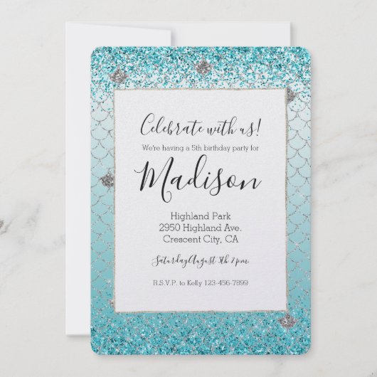 Girly Aqua Silver Glitter Sparkle Mermaid Kaart (Voorkant)