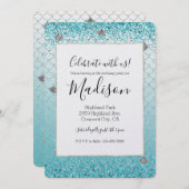 Girly Aqua Silver Glitter Sparkle Mermaid Kaart (Voorkant / Achterkant)