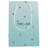 Girly Aqua Silver Glitter Sparkle Mermaid Medium Cadeauzakje (Voorkant)