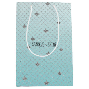 Girly Aqua Silver Glitter Sparkle Mermaid Medium Cadeauzakje