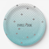 Girly Aqua Silver Glitter Sparkle Mermaid Papieren Bordje (Voorkant)