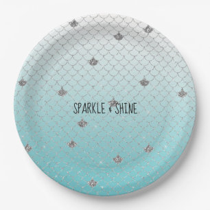 Girly Aqua Silver Glitter Sparkle Mermaid Papieren Bordje