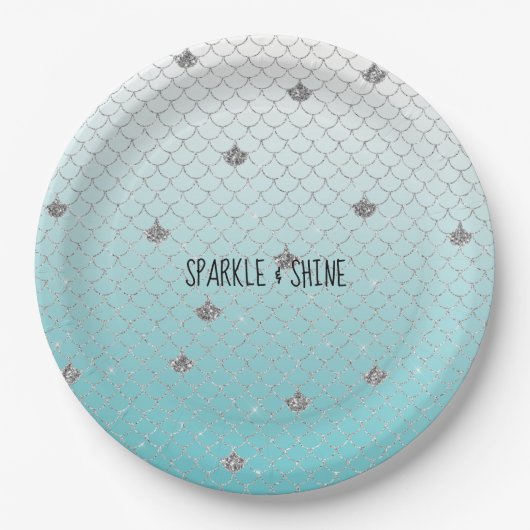 Girly Aqua Silver Glitter Sparkle Mermaid Papieren Bordje (Voorkant)