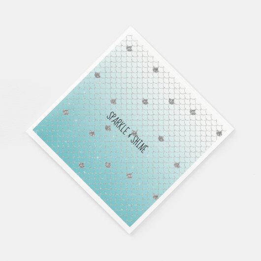 Girly Aqua Silver Glitter Sparkle Mermaid Servet (Hoek)