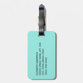 Girly Aqua Turquoise Damask White Ribbon met naam Bagagelabel (Achterkant verticaal)