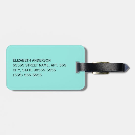 Girly Aqua Turquoise Damask White Ribbon met naam Bagagelabel (Achterkant horizontaal)