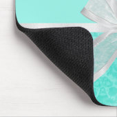 Girly Aqua Turquoise Damask White Ribbon met naam Muismat (Hoek)