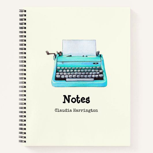 Girly Aqua Typewriter Retro 60s Kute Personalized Notitieboek (Voorkant)