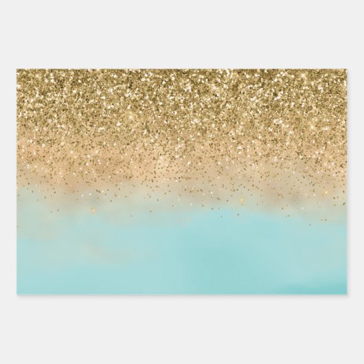Girly Aqua Waterverf Gold Glitter Mermaid    Inpakpapier Vel (Voorkant 2)