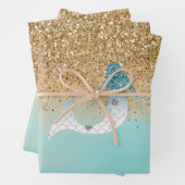 Girly Aqua Waterverf Gold Glitter Mermaid    Inpakpapier Vel (In situ)