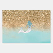 Girly Aqua Waterverf Gold Glitter Mermaid    Inpakpapier Vel (Voorkant)