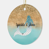 Girly Aqua Waterverf Gold Glitter Mermaid   Keramisch Ornament (Links)