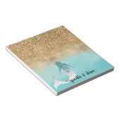 Girly Aqua Waterverf Gold Glitter Mermaid Notitieblok (Schuin)