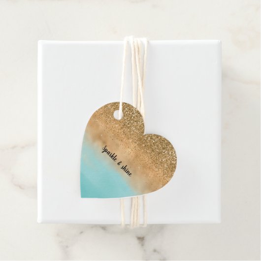 Girly Aqua Waterverf Gouden Glitter Bedankjes Labels (In situ)