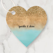 Girly Aqua Waterverf Gouden Glitter Bedankjes Labels (Voorkant)