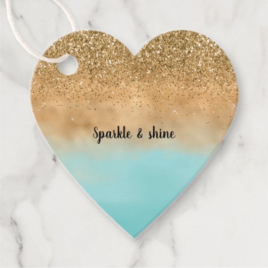 Girly Aqua Waterverf Gouden Glitter Bedankjes Labels (Voorkant)