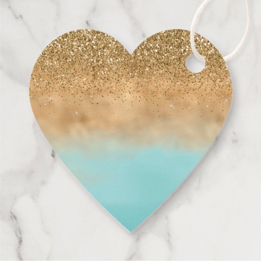 Girly Aqua Waterverf Gouden Glitter Bedankjes Labels (Achterkant)