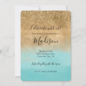 Girly Aqua Waterverf Gouden Glitter Kaart (Voorkant)