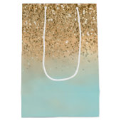 Girly Aqua Waterverf Gouden Glitter Medium Cadeauzakje (Achterkant)