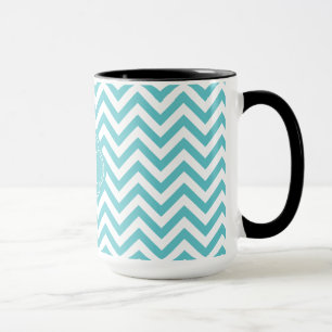 Girly Aqua White Chevron Stripes Monogram Mok