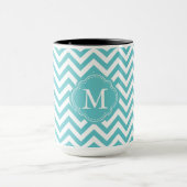 Girly Aqua White Chevron Stripes Monogram Mok (Midden)