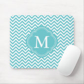 Girly Aqua White Chevron Stripes Monogram Muismat (Met muis)