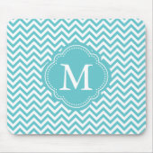 Girly Aqua White Chevron Stripes Monogram Muismat (Voorkant)