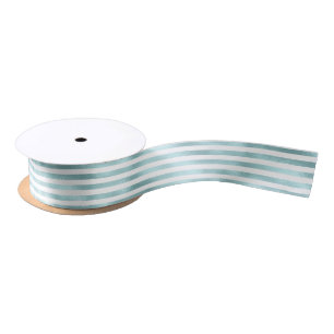 Girly Aqua White Stripes Satijnen Lint