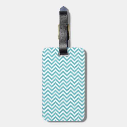 Girly Aqua Witte Chevron Strepen Monogram Bagagelabel (Achterkant verticaal)