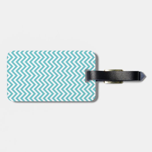 Girly Aqua Witte Chevron Strepen Monogram Bagagelabel (Achterkant horizontaal)